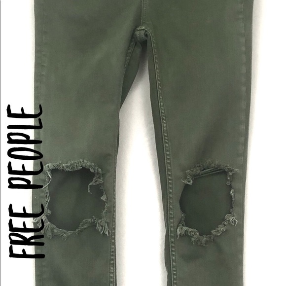 Free People Denim - Free People Women’s Skinny Jean Distressed Olive
